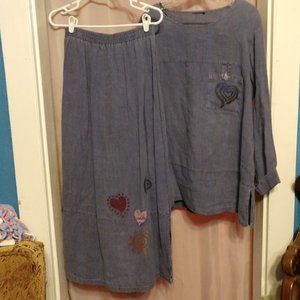 BOUTIQUE Hand Painted Tunic & Maxi Skirt Lagenlook